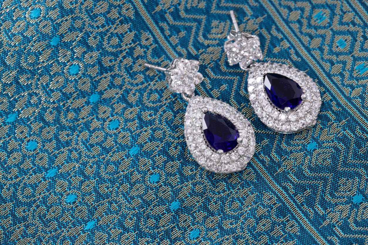 blue stone and diamond earings