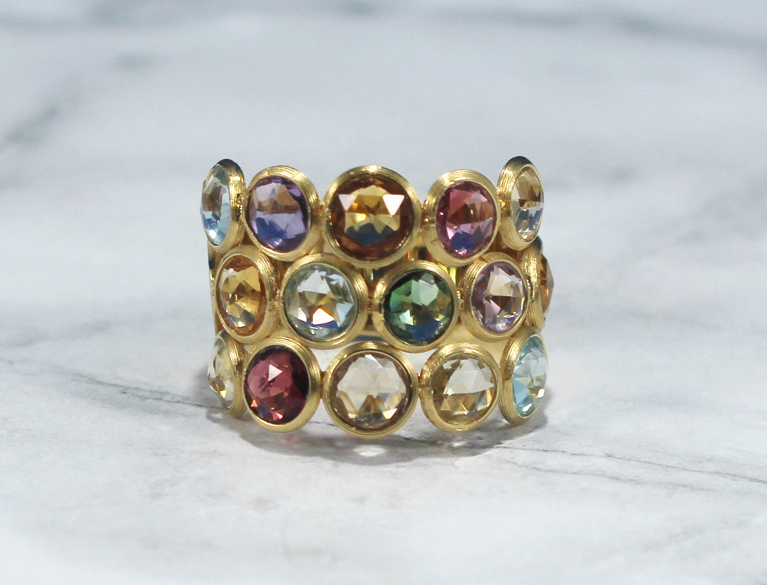 multi-colored stone ring, gold